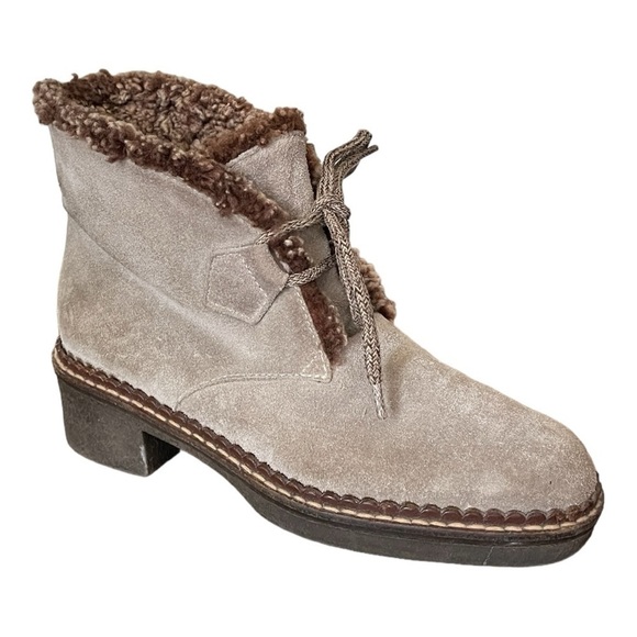 Vicini Fur-Lined/Trimmed Mushroom Suede Designer Boots Made in Italy | US 6 - Picture 1 of 12
